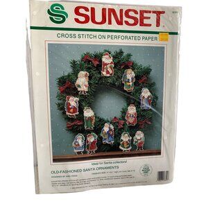 Sunset Old Fashioned Santa Ornaments Counted Cross Stitch Kit 18309 New Sealed F